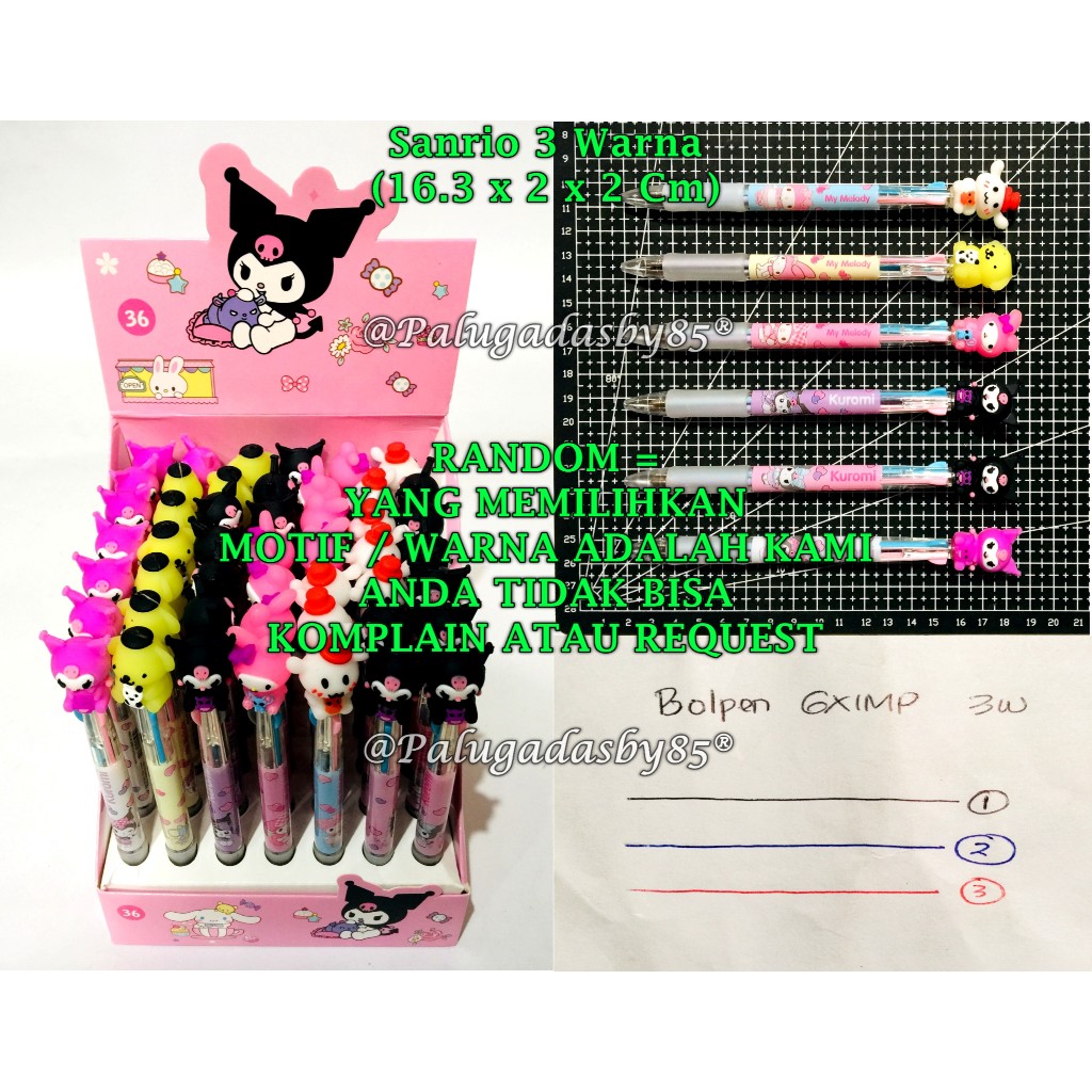 

(1 Biji) GROSIR Bolpen 3 Warna Sanrio / Ball Point 3 Warna Sanrio / Ball Pen Kepala 3 Warna GXIMP / Bolpen Sanrio SM-3 / Bolpoin GXIMP