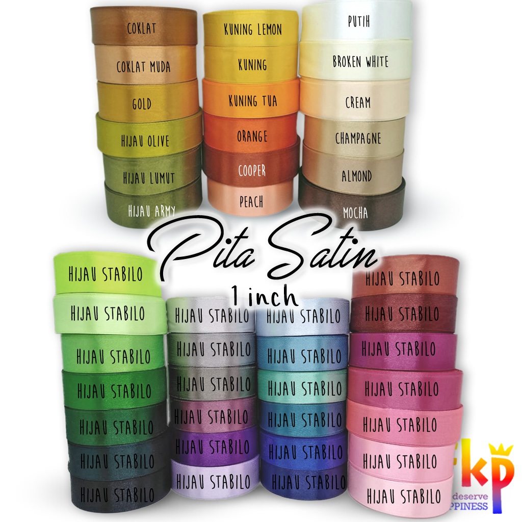 

FUN KIDS PARTY Pita Kain Satin 1 inch 44 Warna Paling Lengkap / Pita Satin 1" / 2,5cm panjang 20 yard