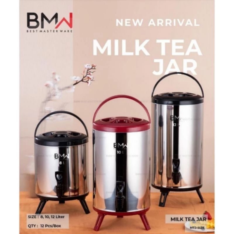 MILK TEA JAR BMW POLOS STAINLESS STEEL 8/10/12 LITER milk tea bucket bmw termos jumbo bmw tempat air