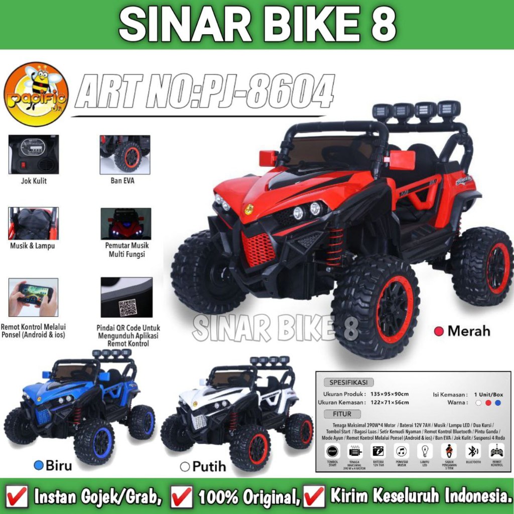 Mobilan Aki PACIFIC PJ-8604 JEEP Jok Kulit Mainan Anak Remote Control