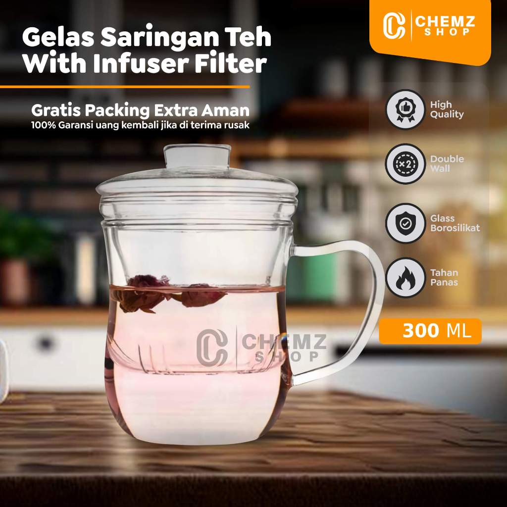 Gelas Saringan Rempah Gelas Kopi Teh 300ml With Infuser Filter