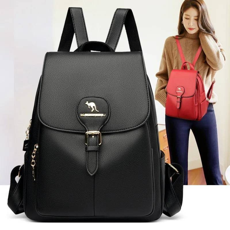 Tas Ransel Wanita Kulit - Backpack Cewek Besar Premium Korea Gendong Punggung Sekolah Kuliah Kerja -