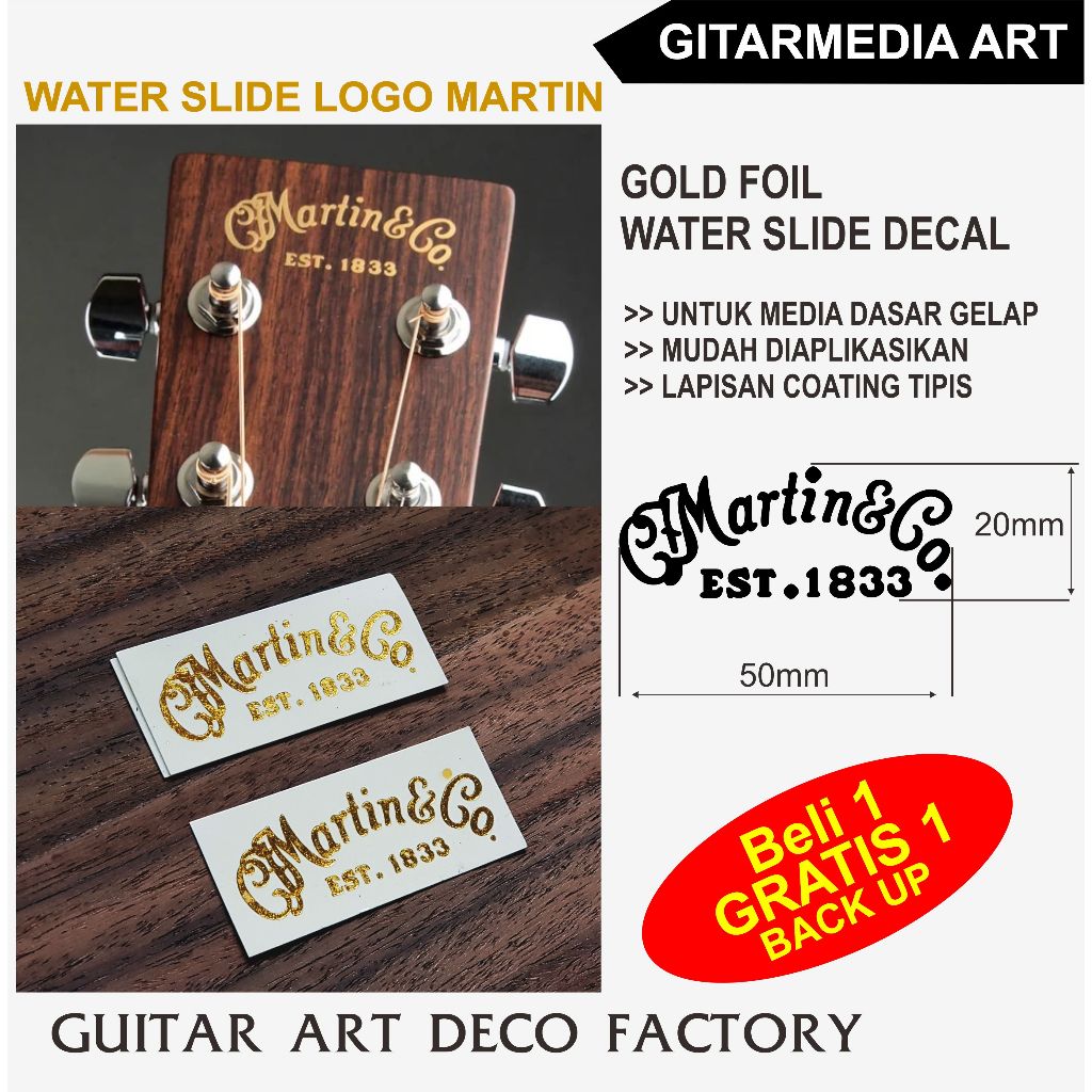 logo martin gold foil decal logo martin guitar logo gitar martin