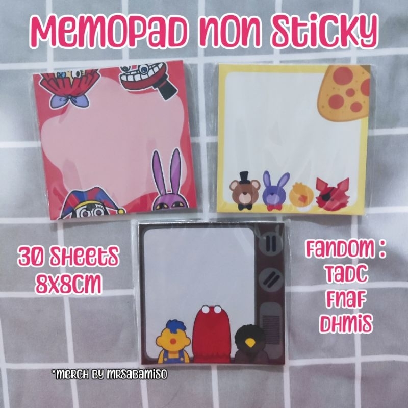 

✨The Amazing Digital Circus, Don't Hug Me I'm Scared, Five Nights at Freddy's ✨ Memopad Non Sticky Notepad Notes Memo 8cm