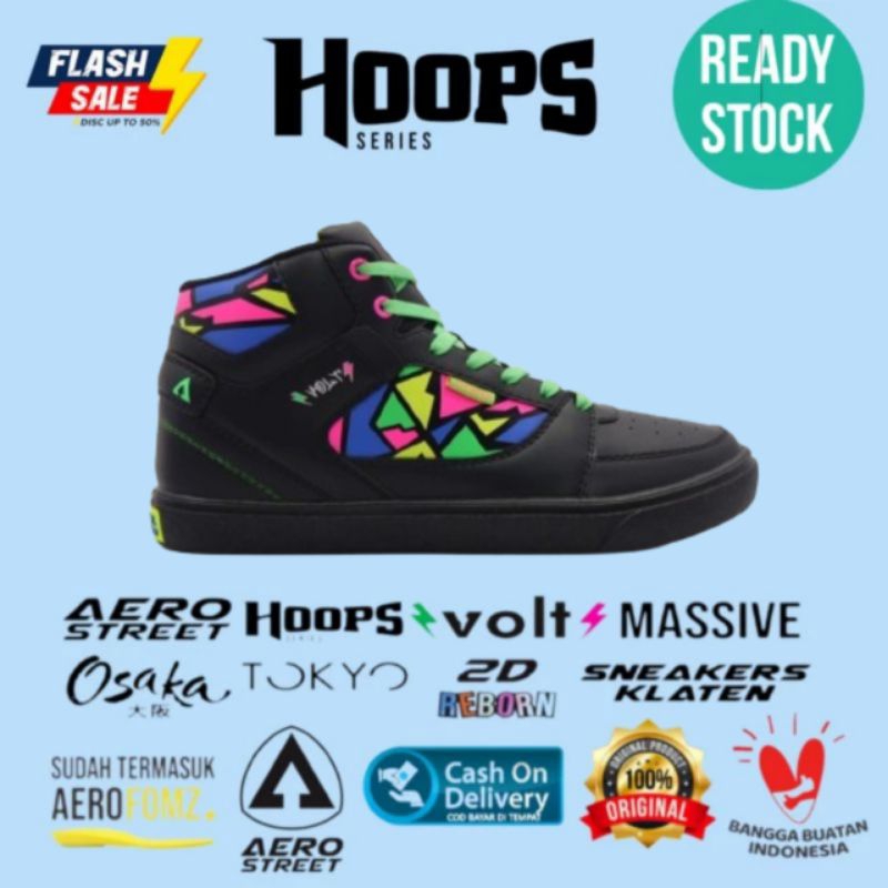 Aerostreet Hoops X Volt Hitam Limited edition - Sepatu Sneakers Casual Sport Aero Cowok Cewek