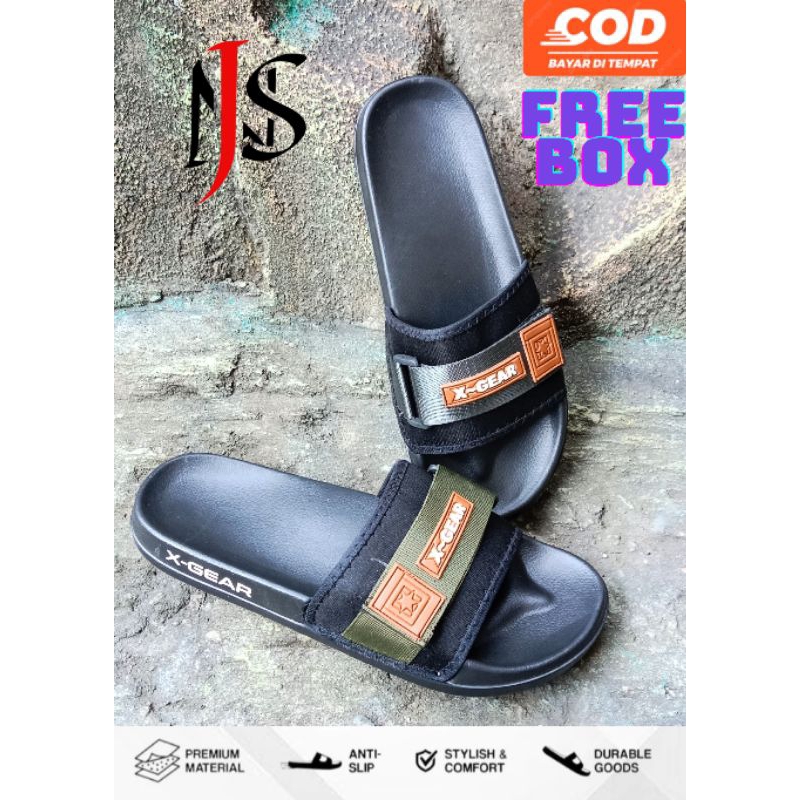 Sandal Slop Pria Dan Wanita /Sandal slip on Free Box X-GEAR (Sol Hitam)