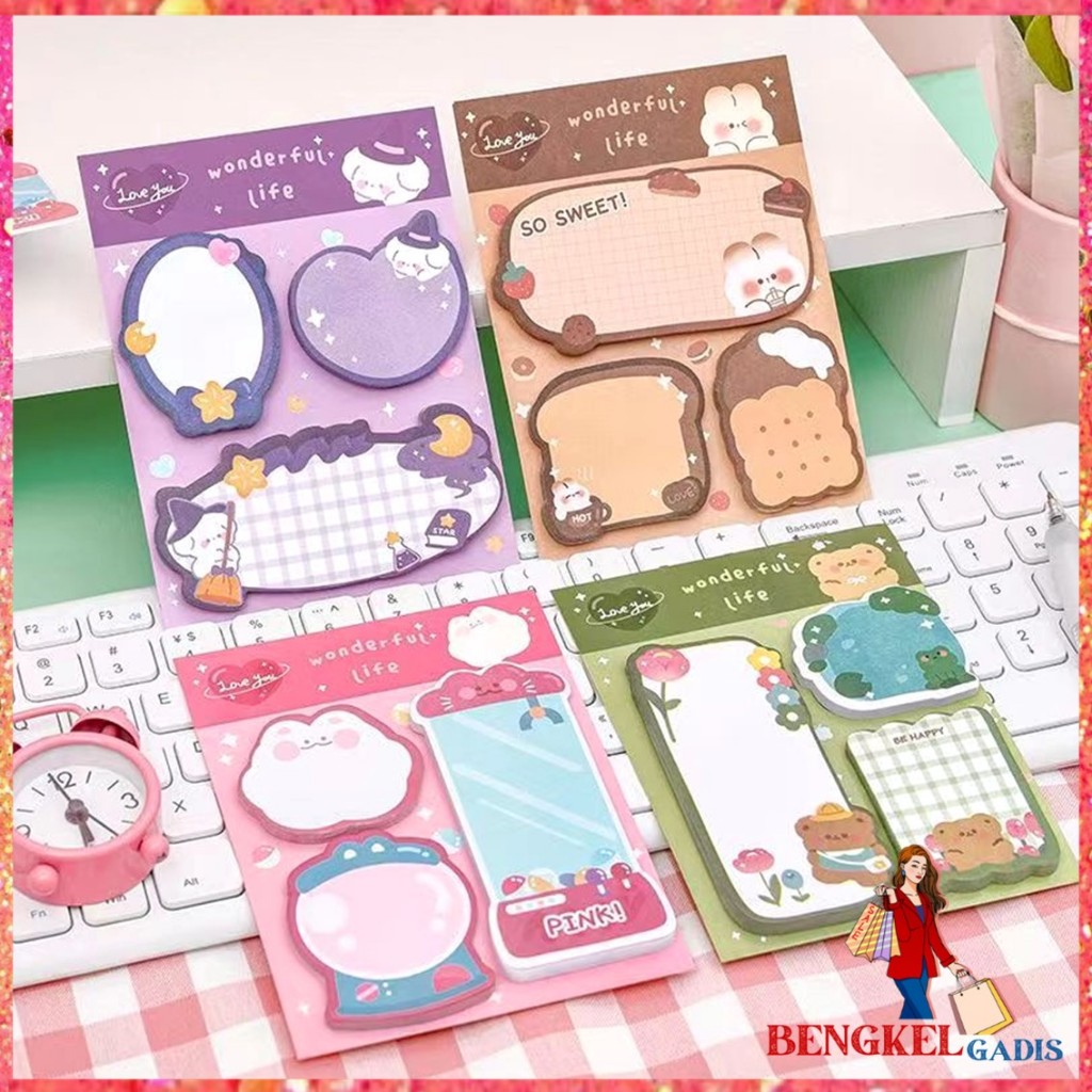 

BG Sticky Notes Lucu 3 IN 1 Tempelan Kertas Catatan 60 Lembar Notes Kertas Tempel Karakter Bear Cat Rabbit Pembatas Buku Motif Hewan Imut Penanda Buku Memo Stick Stationery Memo Pad Convenience Cute 3 IN 1