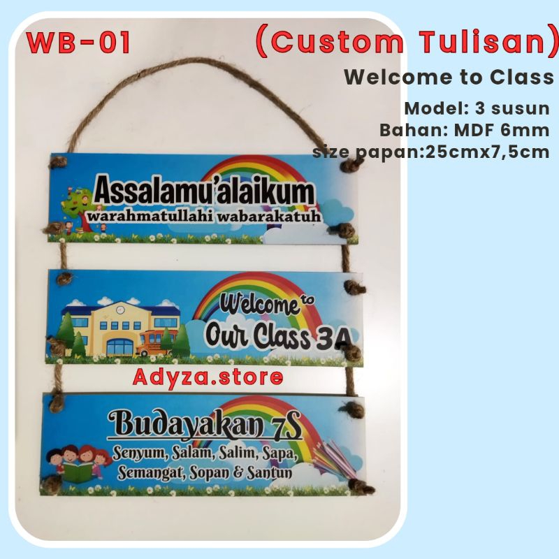 Hiasan kelas welcome to Class+7S(Custom Tulisan)