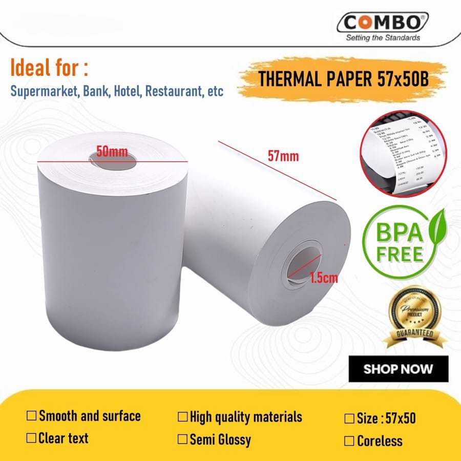 

Thermal Paper 57x50B / Kertas Thermal Roll 57 x 50 / Kertas Struk Roll Combo