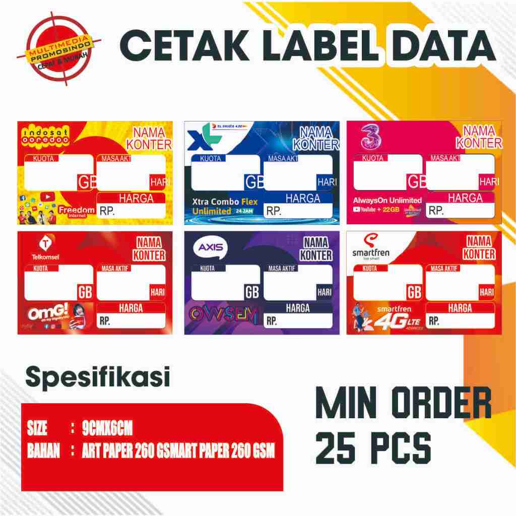 Cetak Display Harga Paket Data Etalase Konter Murah / Label Voucher Pajangan / Label Paket Data Landscape