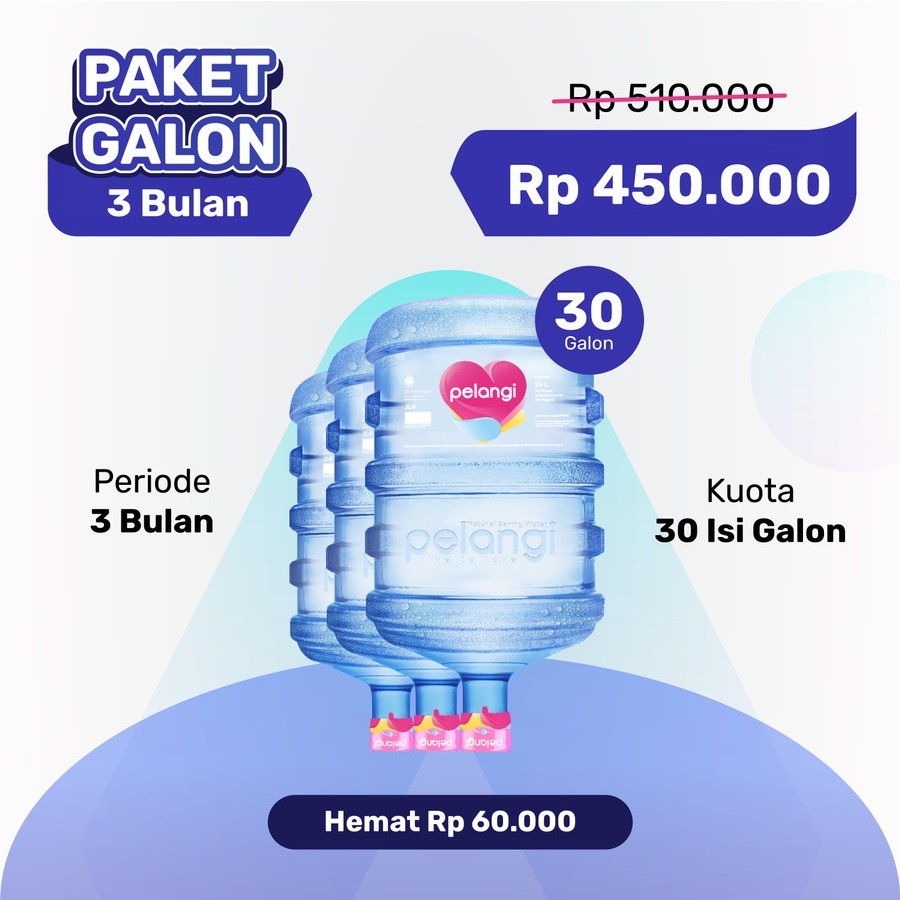 

PELANGI Air Mineral - Paket Galon 3 Bulan (30 Galon) - Jakarta Barat