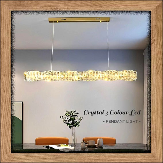 Lampu hias Gantung panjang MODERN GOLD premium CRYSTAL original BRICK LED pendant light living dinin