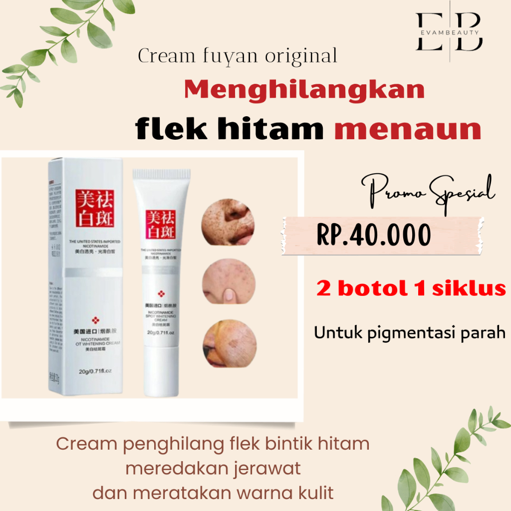 FUYAN Cream Cina Salep Pemutih Efektif Penghilang Flek Bintik hitam Jerawat / Cindynal Whitening Fre