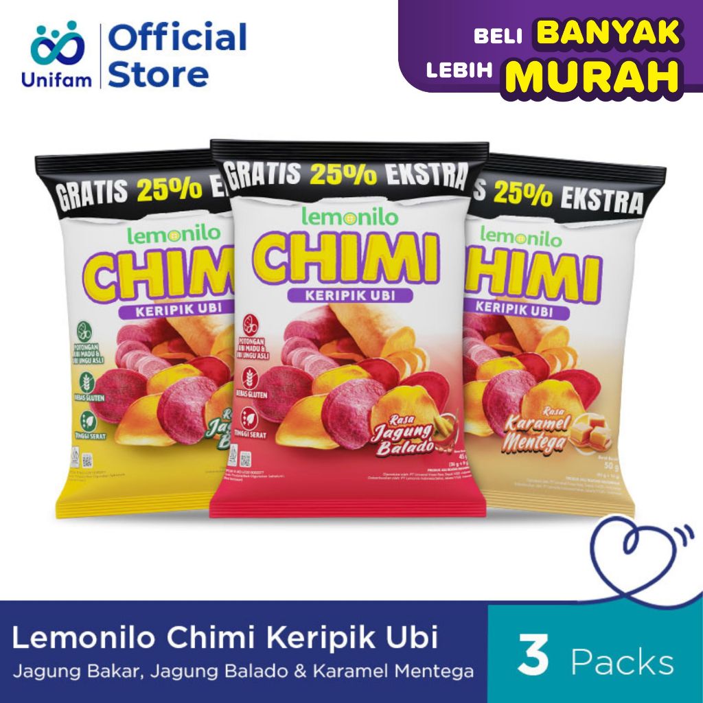 

3 Pack Lemonilo Chimi Keripik Ubi Mix (Karamel Mentega+ J.Bakar + J.Balado) 50 Gr