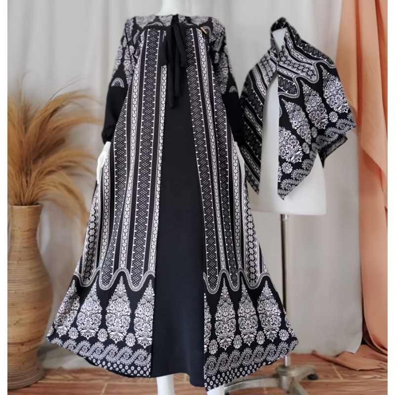 GAMIS ALEENA SET HIJAB GAMIS CRINCKLE MOTIF GAMIS SAR,I TERBARU