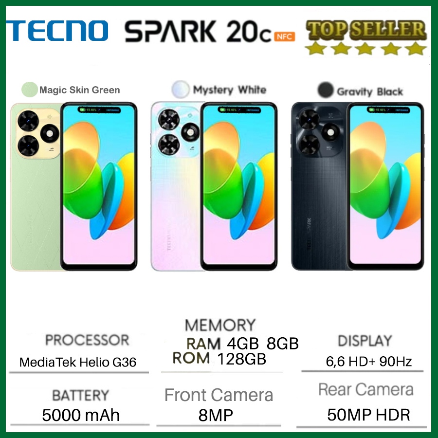 Tecno Spark 20 Pro PLus 8/256 GB | Spark 20 Pro 12/256 GB | Spark 20 NFC | Spark 20c NFC  8/256 8/128 4/128 Ram 8GB +8GB* / 4GB+4GB Rom 256gb 128gb Garansi Resmi-7