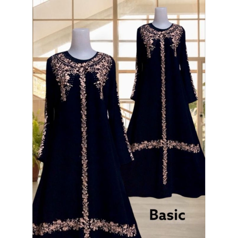 Abaya Hitam Bordir Coklat