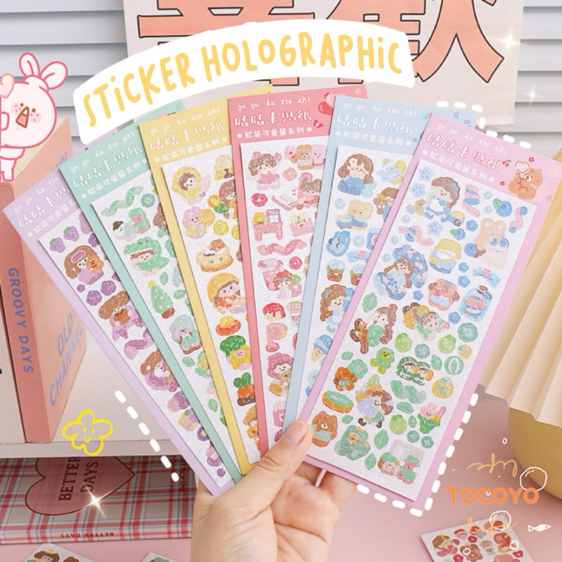 

Sticker Holographic Aesthetic and Cute isi 2 pcs l Decorating sticker l Korean Japan Sticker l School Sticker l Bujo Sticker l Diary Sticker
