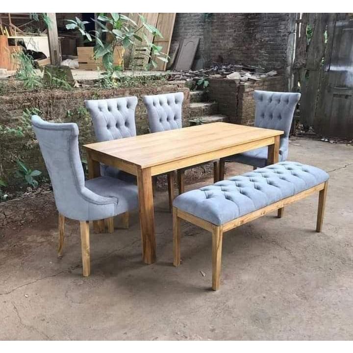 set meja makan 6 kursi model meja kayu utuh / set meja makan kayu utuh