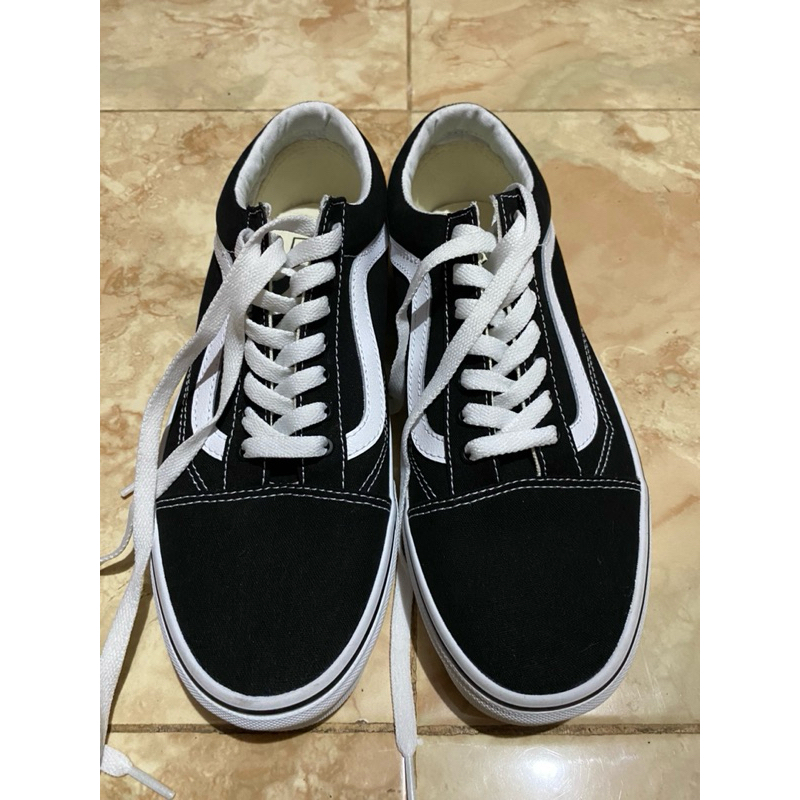 VANS OLD SKOOL FULL CANVAS BLACK WHITE RESMI NAVYA