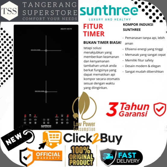 SUNTHREE KOMPOR INDUKSI IH2C HE IH-2C HE KOMPOR LISTRIK SUNTHREE SUPER LOW WATT INDUCTION HOB SUNTHR