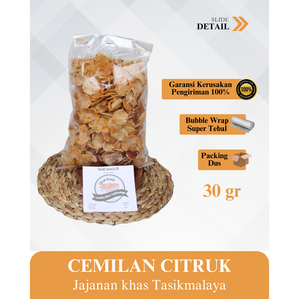 

Barang Tasik.ID - CITRUK KRAUK - Cemilan Kekinian CItruk Asin Pedas Khas Tasikmalaya | Keripik Moring Gurih Pedas Halal | Jajanan Pedas Best Seler Ukuran Kecil/Mini 30 gram COD