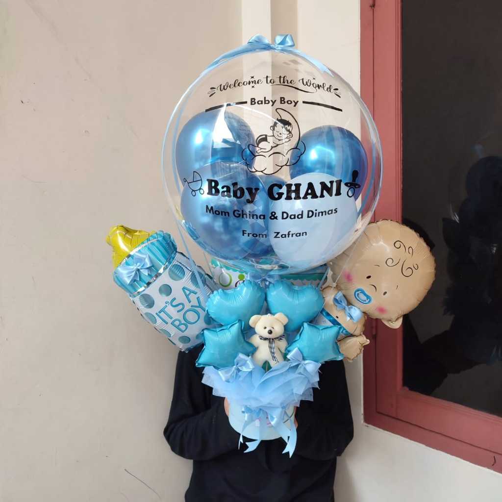 Buket Balon Foil Baby Born Bucket Balon Bayi Lahir Kado Melahirkan Maternity Baby Shower Aurum Flori