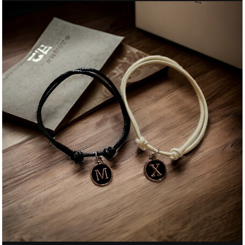 gelang couple mine and your inisial huruf epoxy tali hitam bahan korea simple elegant estetik gelang