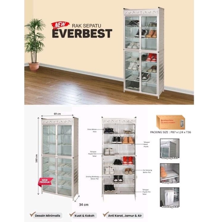 Lemari Rak Sepatu Aluminium Kaca Everbest