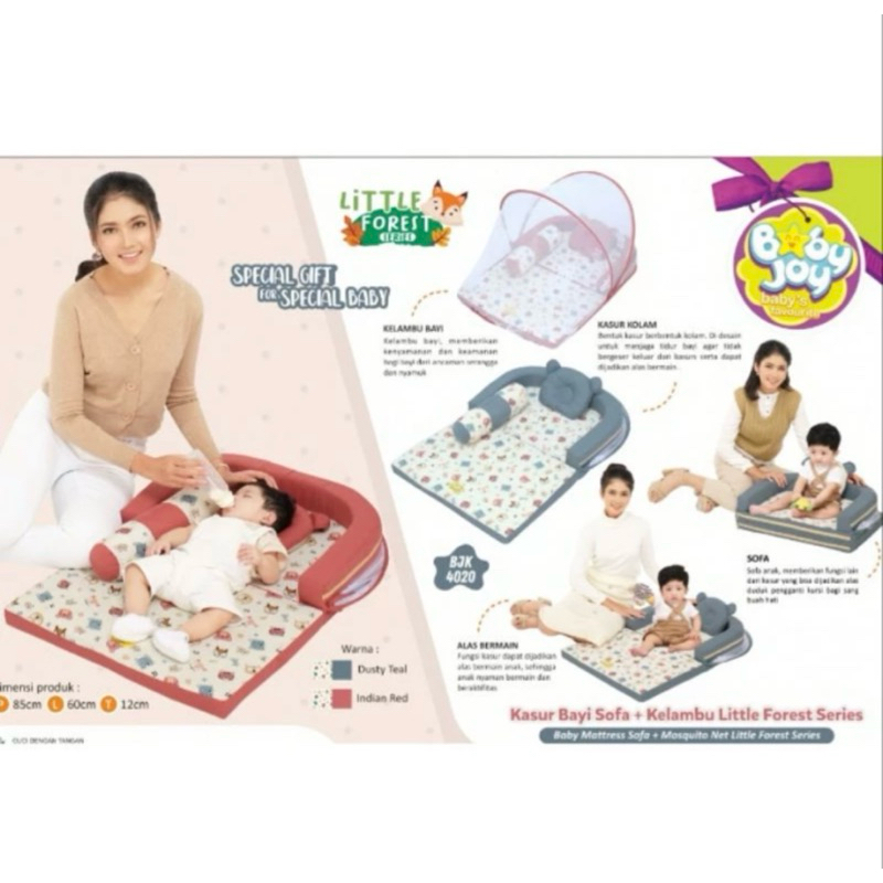 baby joy little forest kasur bayi lipat + kelambu