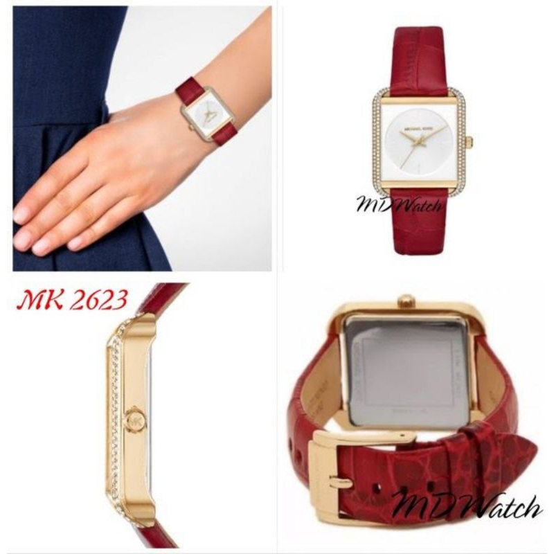 JAM TANGAN WANITA MK KOTAK / MK PETAK TALI KULIT