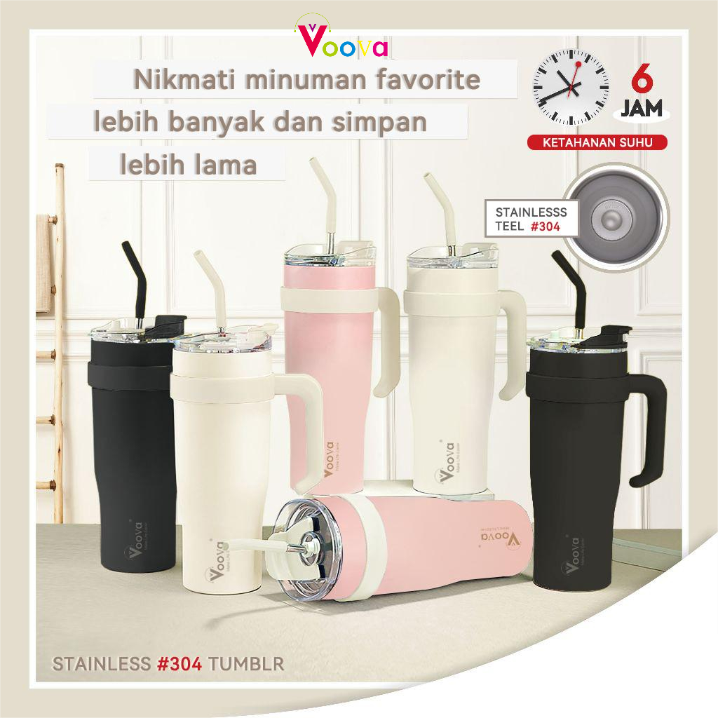 VOOVA 1250ML Botol Minum Stainless Steel Dengan Cangkir Stainless/304 Gelas Stainless Steel/Mug Berk