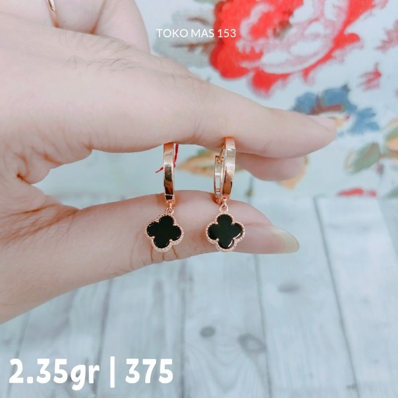 WAJIB TANYA STOK Realpict Anting Jepit Mainan VC Hitam Emas Asli Kadar 375