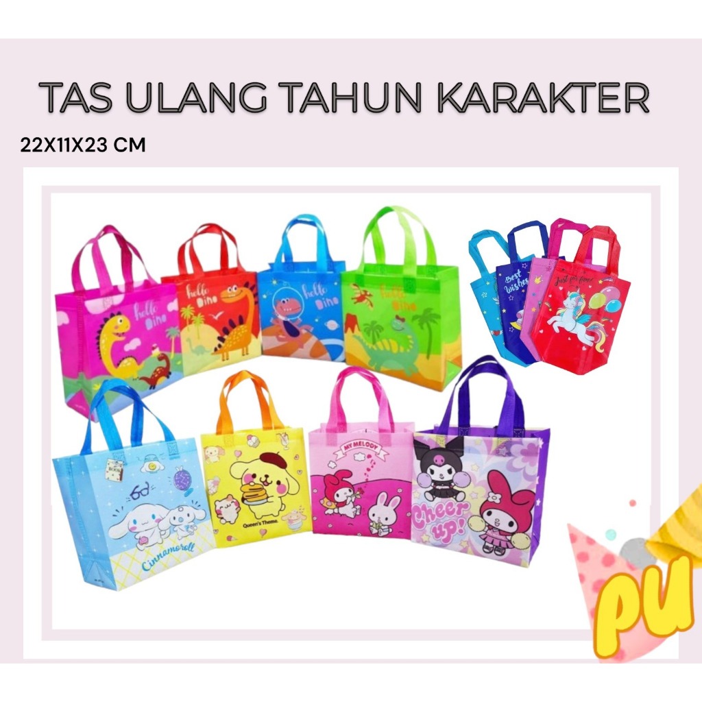 

(12pc) Tas ulang tahun kecil goodie bag baby shark unicorn dino 23x22x10