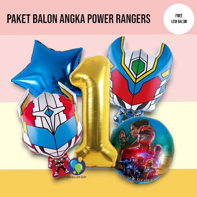 Paket Balon Power Rangers Angka / Set Dekorasi Ulang Tahun Power Rangers Dino Charge Megazord