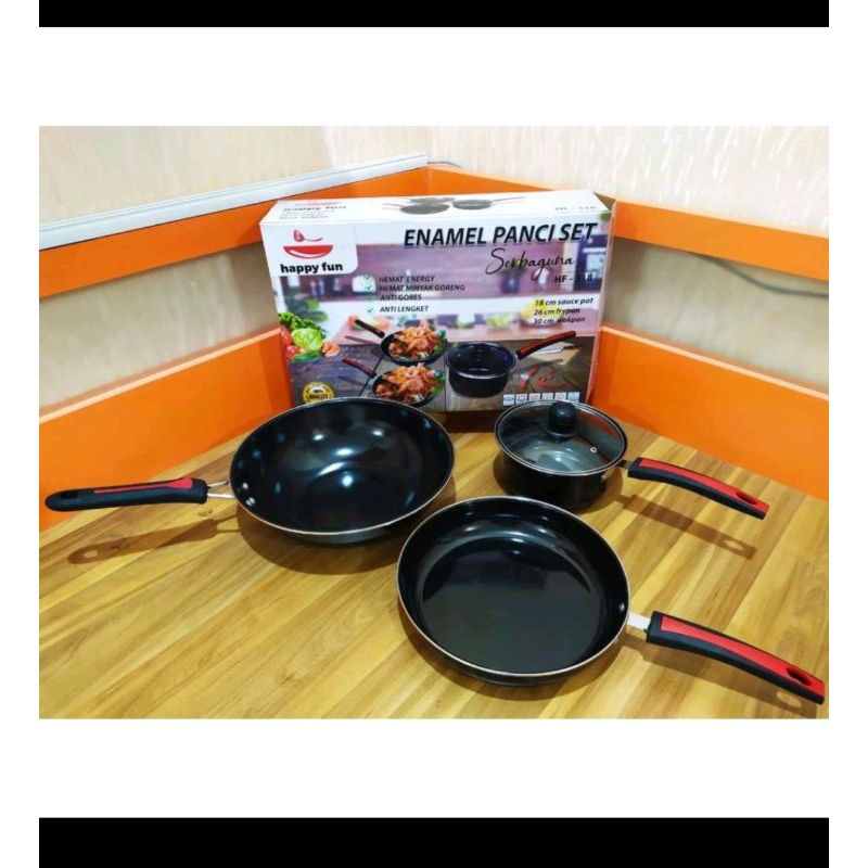 Panci set enamel 3pcs Happy Fun HF - 318
