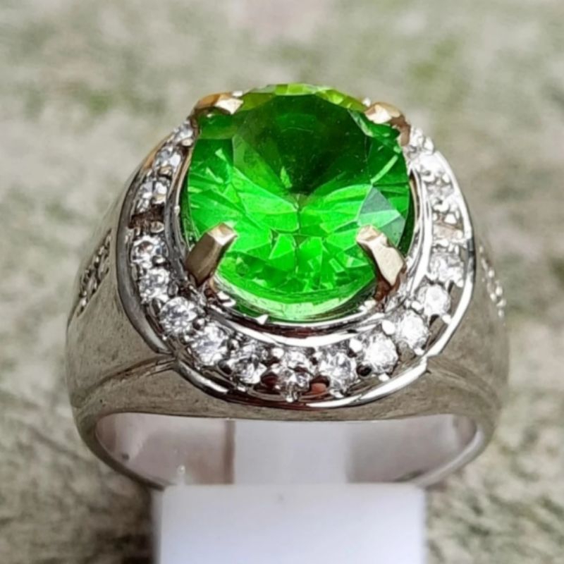 cincin batu green moldavite cutting custom ring perak bali