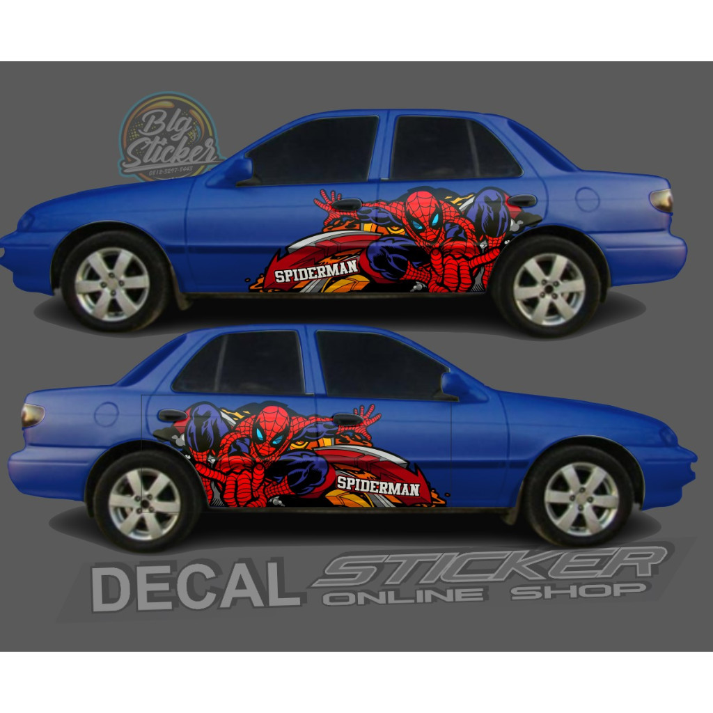 STIKER MOBIL SEDAN DECAL PRINT VARIASI KANAN KIRI KARAKTER SPIDERMAN