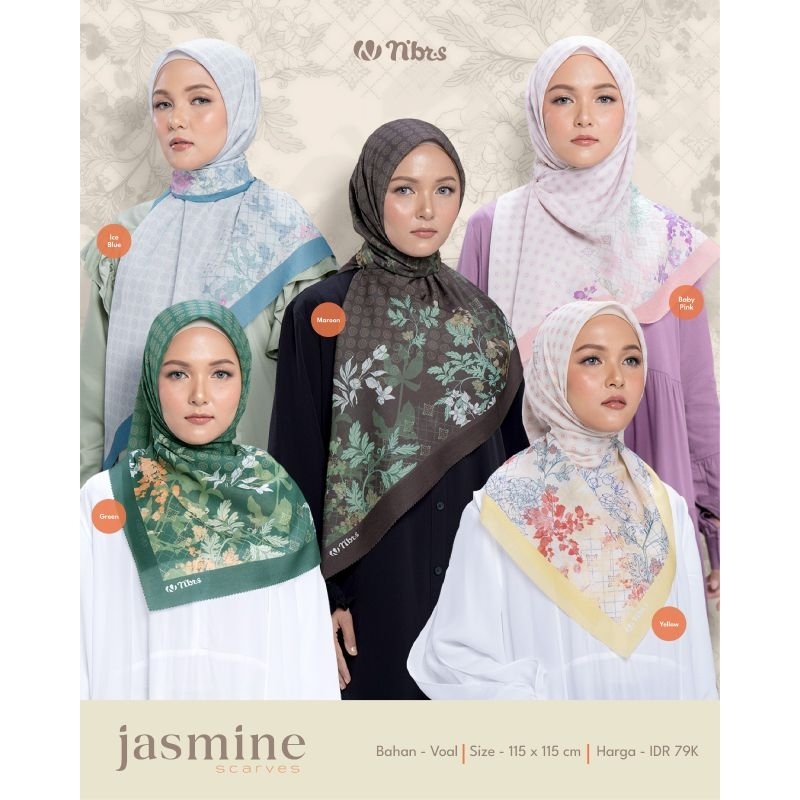 HIJAB JILBAB JASMINE SCARVES NIBRAS SEGIEMPAT HIJAB VOAL MOTIF TERBARU 2024