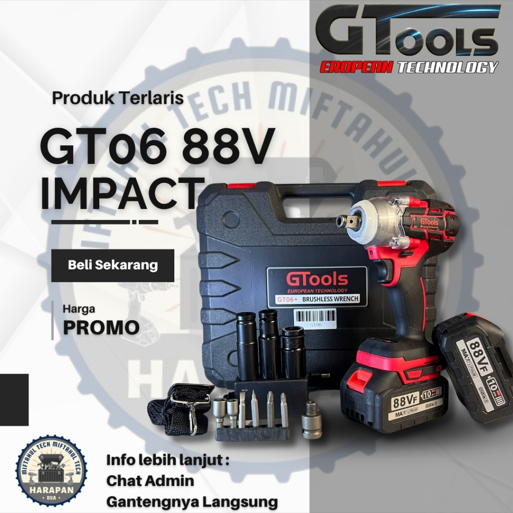 (PROMOSI) IMPACT WRENCH GTOOLS EROPA GT06  MESIN PEMBUKA BAUT BAN RODA TRUCK MOBIL MOTOR CVT BATERAI