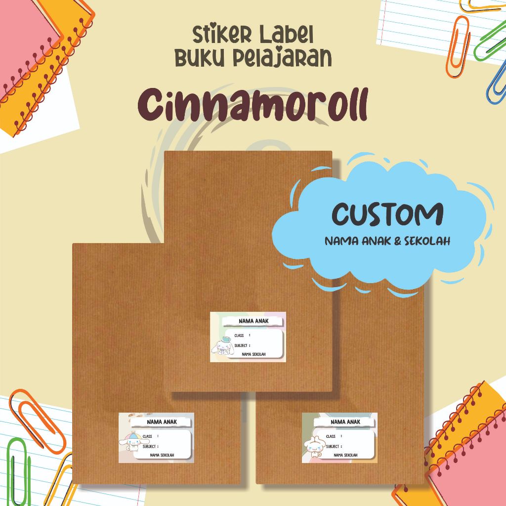 

( 30pcs ) Stiker Label Buku Pelajaran TEMA CINNAMOROLL / Stiker Mapel Sekolah / Stiker Custom Nama Anak / Stiker Label Efek Hologram