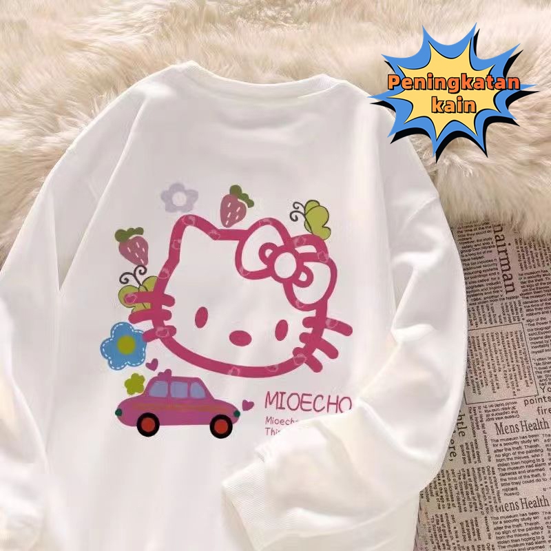 （Peningkatan produk）Sweater Leher Bulat Kebesaran Gaya Korea Leher Bulat Dasar Gaya Lucu Kucing/Swet