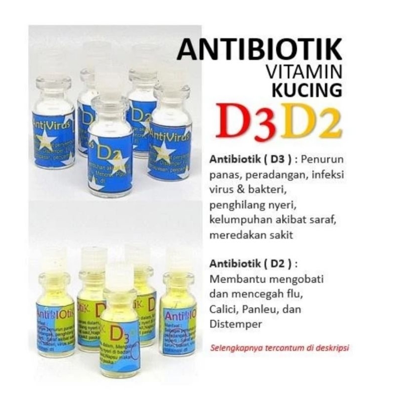 Vitamin D2 D3 kucing anjing antibiotik anti virus flu demam saraf sariawan