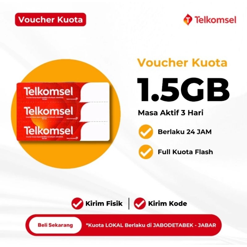 Voucher Telkomsel 1.5GB Masa aktif 3 Hari