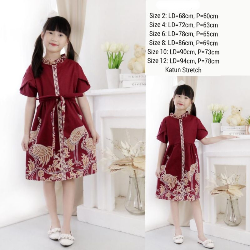 Baju Dress Gaun Batik Pesta Anak Perempuan bahan Katun Stretch size 2 4 6 8 10 12 tahun dan Kemeja B