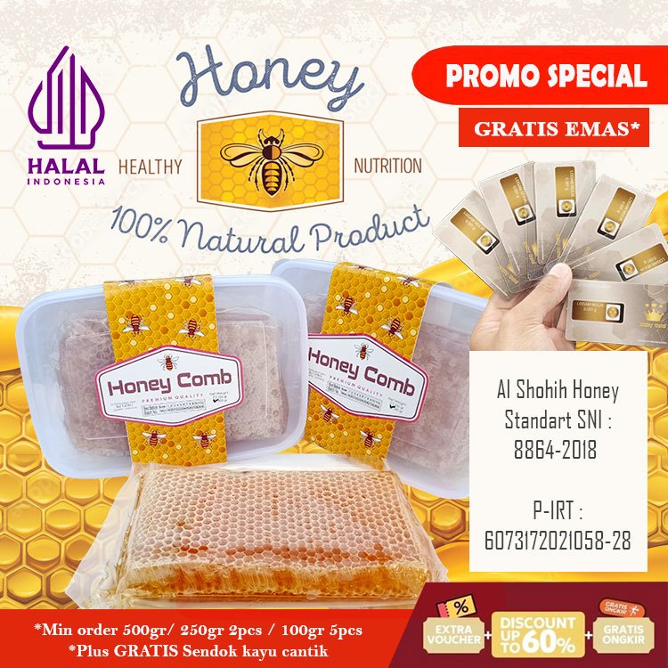 

MADU SARANG HONEYCOMB ASLI 100% 500 GR ORIGINAL PREMIUM GARANSI