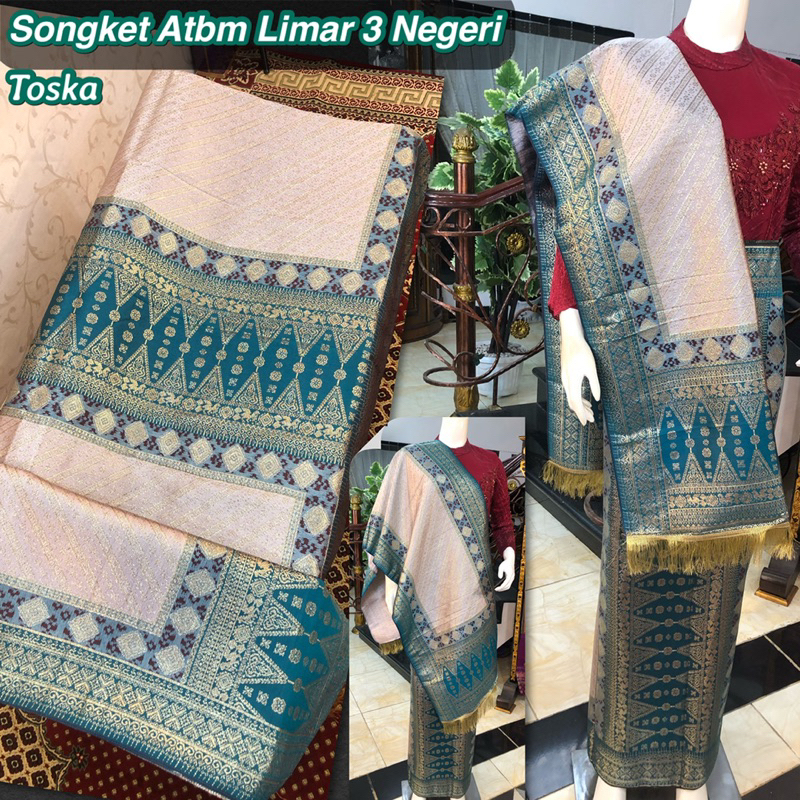 NEW Songket Atbm Limar 3 Negeri Exclusive Putih Abu Toska / Songket Tenun Mesin Palembang ilham Songket  / Motif Pulir