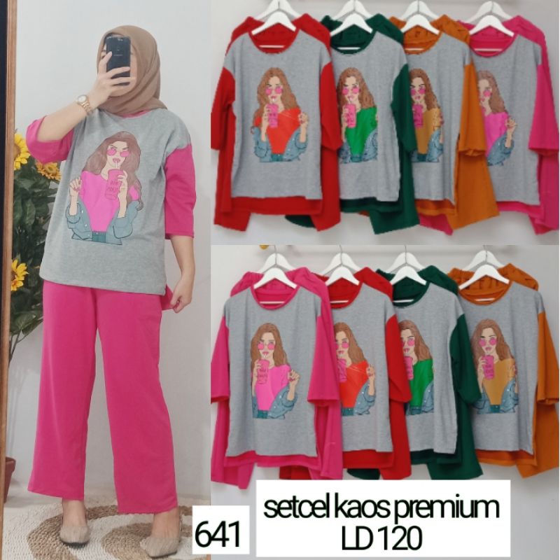 setelan celana wanita kaos premium oversized
