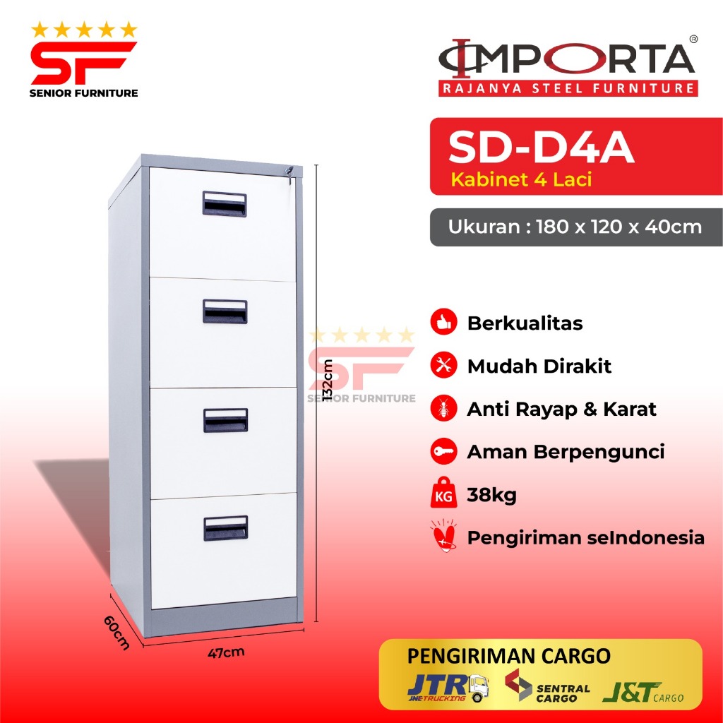 𝐂𝐀𝐑𝐆𝐎 Lemari kabinet arsip besi Filling Cabinet 4 Laci IMPORTA D4A