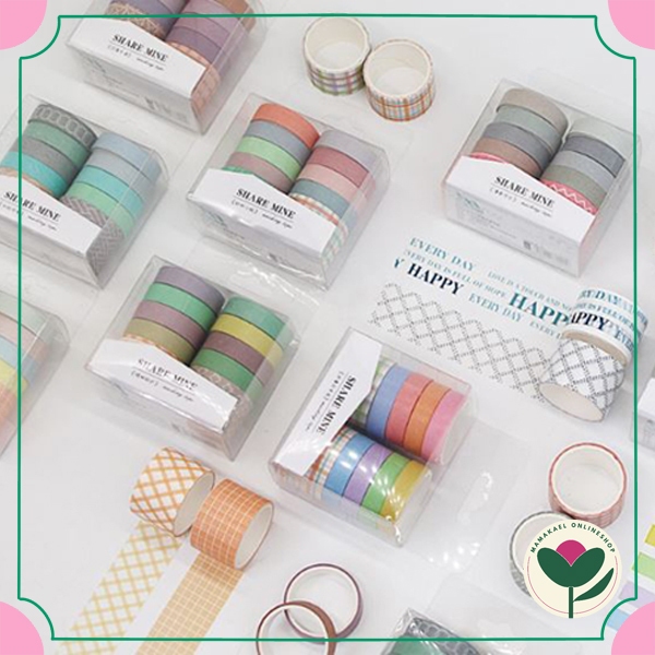 

1 set isi 10 pcs washi tape share mine motif warna warni pastel macaron deco jurnal MK1586